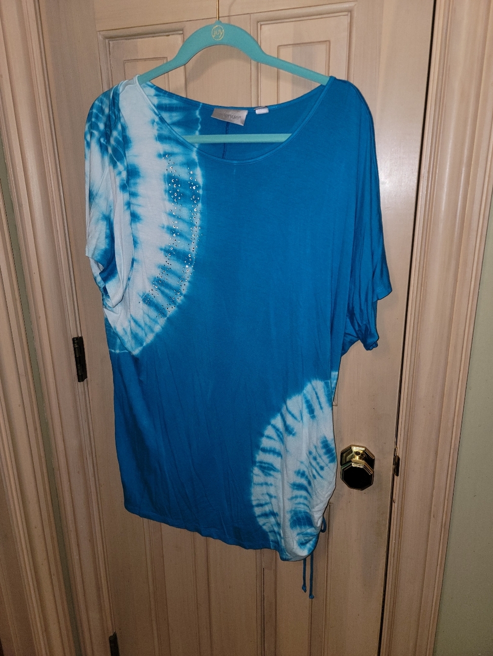 Blue Tie-Dye Short Sleeve Top Womens Plus Sz 18/20 Avenue Beaded
